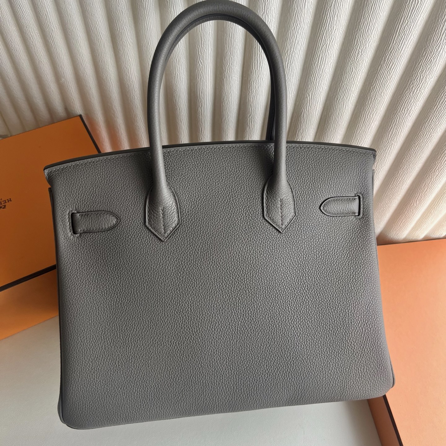 Birkin 30cm Togo original calfskin imported from Germany Color: 8F pewter gray inner spelling X9 mallow purple Phw Fully hand-waxed seams, original hardware, hand-engraved Silver buckle customized✈️ - Image 5