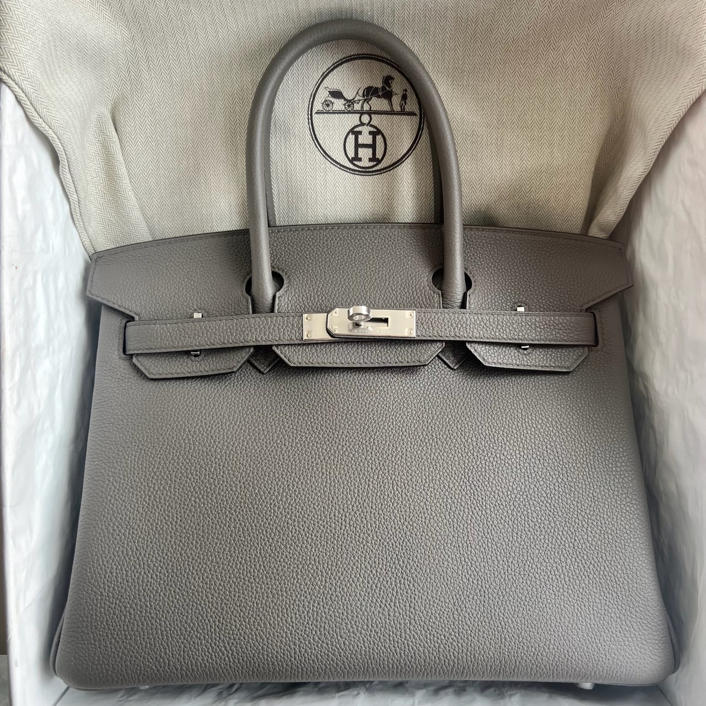Birkin 30cm Togo original calfskin imported from Germany Color: 8F pewter gray inner spelling X9 mallow purple Phw Fully hand-waxed seams, original hardware, hand-engraved Silver buckle customized✈️ - Image 12