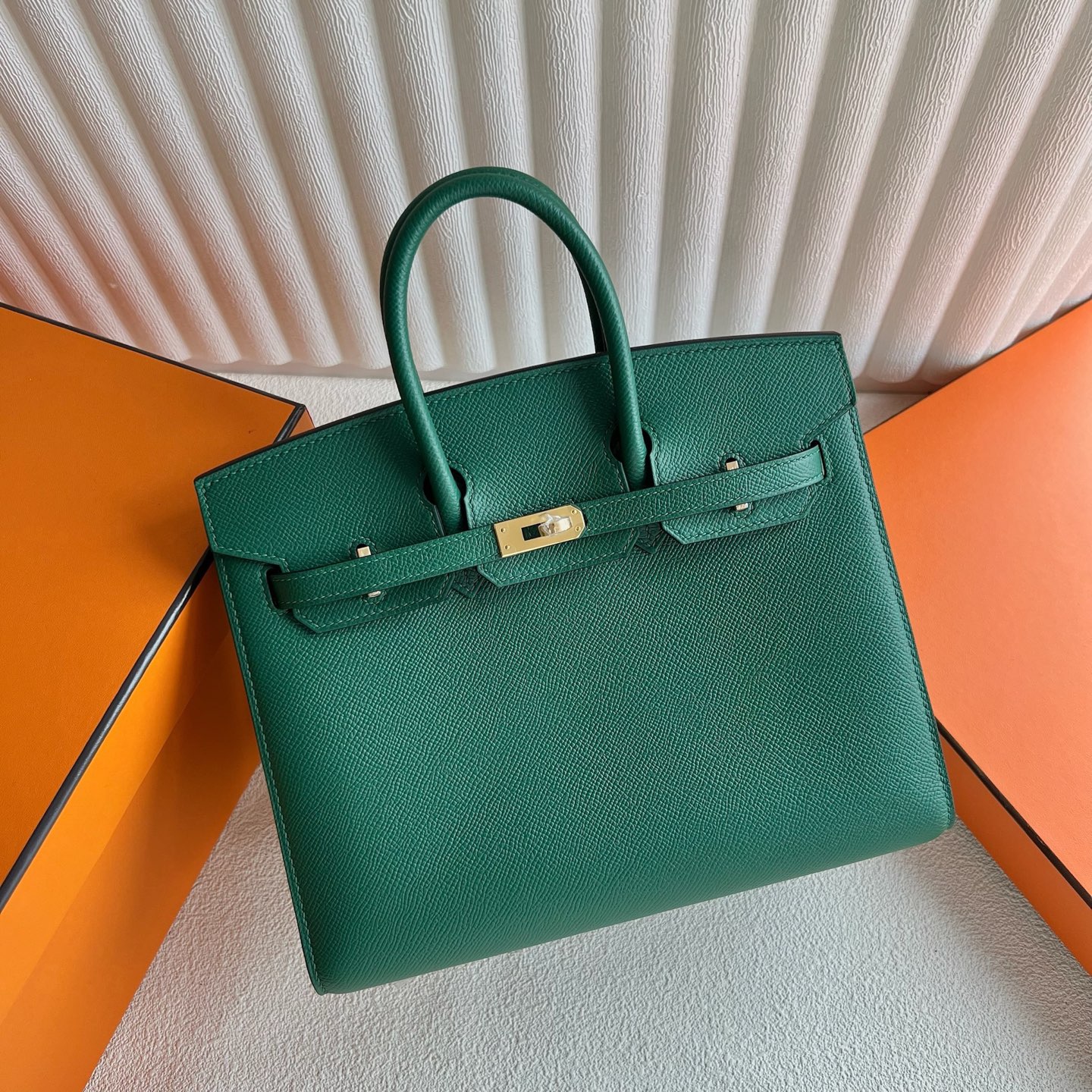Spot Birkin 25cm Sellier Epsom Color: 65 Sapphire Green Vert Moyen Ghw Fully handmade wax thread sewing gold buckle Stock