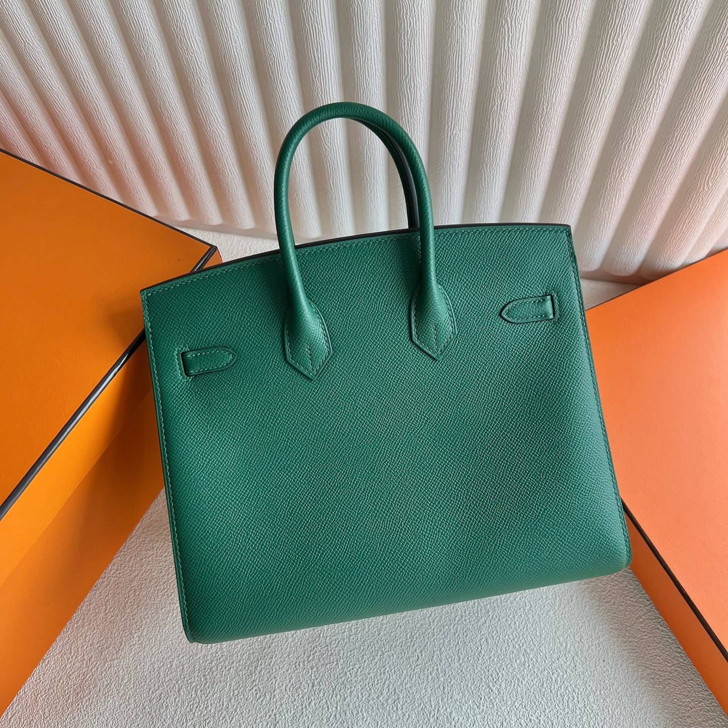 Spot Birkin 25cm Sellier Epsom Color: 65 Sapphire Green Vert Moyen Ghw Fully handmade wax thread sewing gold buckle Stock - Image 4