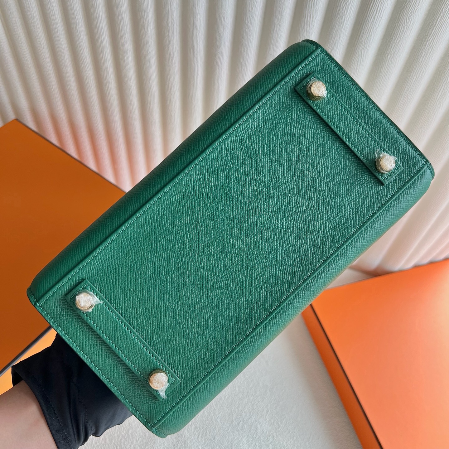 Spot Birkin 25cm Sellier Epsom Color: 65 Sapphire Green Vert Moyen Ghw Fully handmade wax thread sewing gold buckle Stock - Image 9