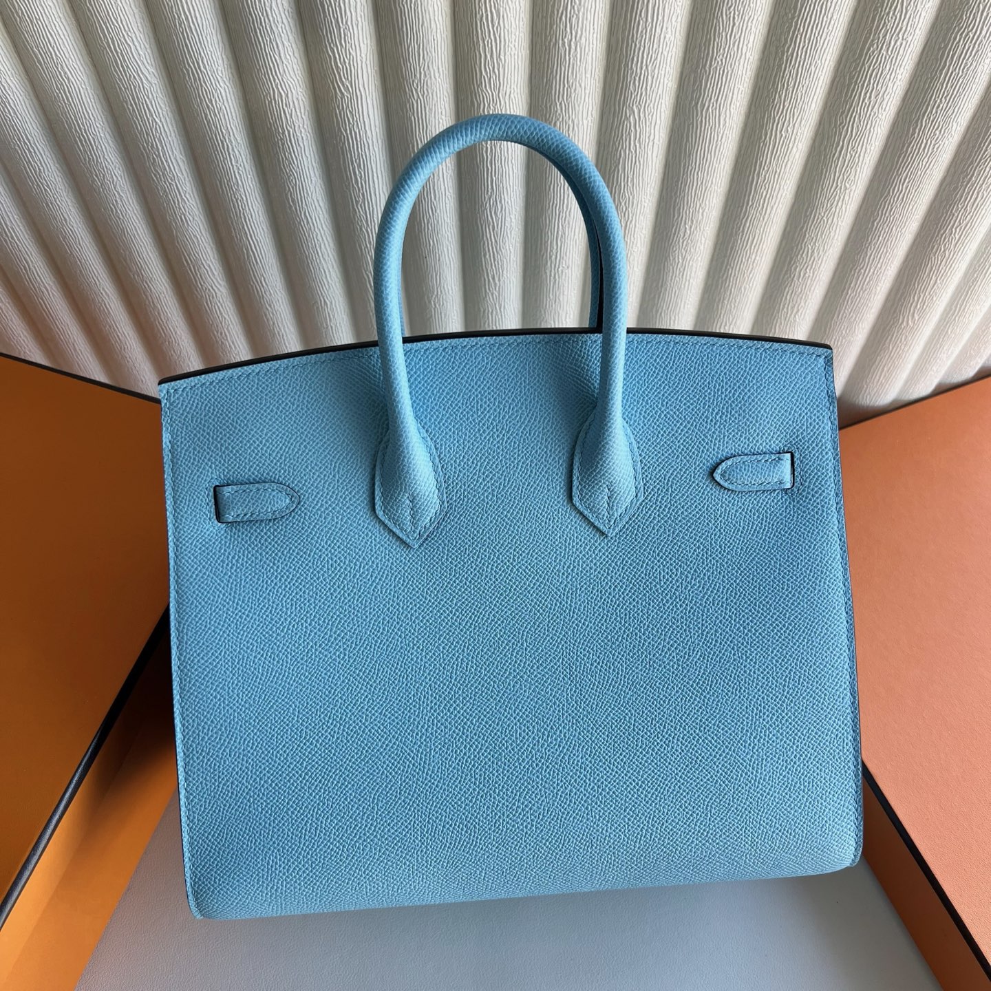 Spot Birkin 25cm Sellier Epsom Color: 7N candy blue Celeste silver buckle, fully handmade wax stitching Phw Stock - Image 5