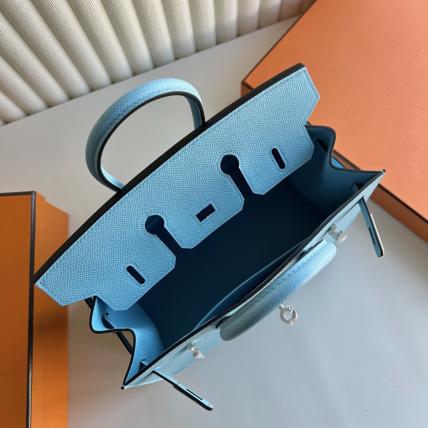 Spot Birkin 25cm Sellier Epsom Color: 7N candy blue Celeste silver buckle, fully handmade wax stitching Phw Stock - Image 7