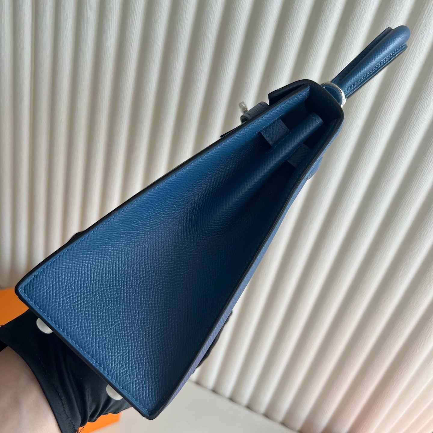 Kelly 25cm Epsom Color: R2 Blue Agate, agate blue, fully handmade wax stitching Phw customized✈️ - Image 3