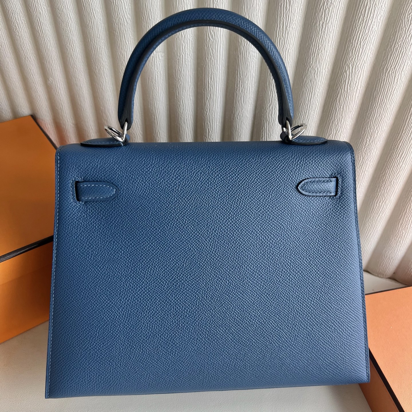 Kelly 25cm Epsom Color: R2 Blue Agate, agate blue, fully handmade wax stitching Phw customized✈️ - Image 4
