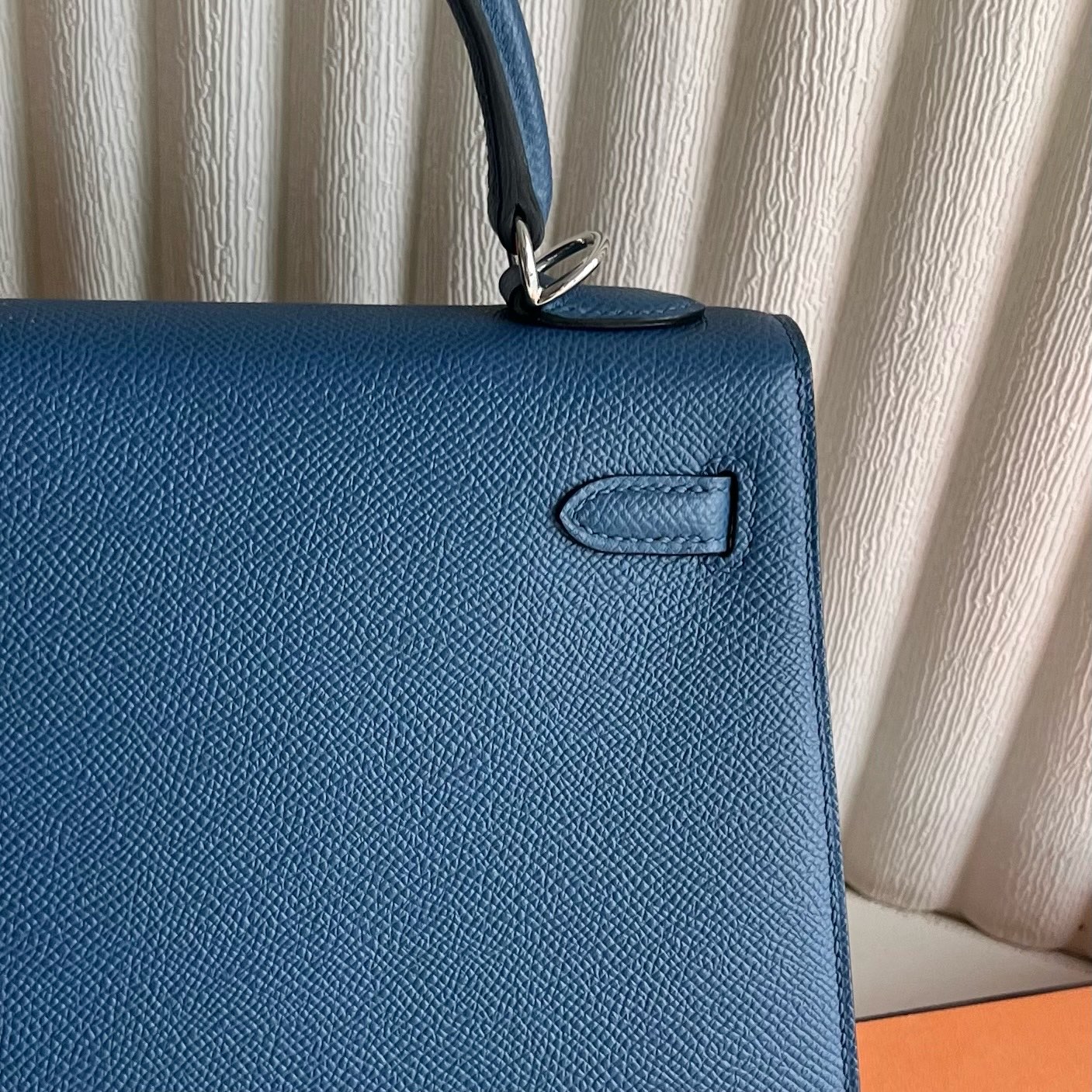 Kelly 25cm Epsom Color: R2 Blue Agate, agate blue, fully handmade wax stitching Phw customized✈️ - Image 5