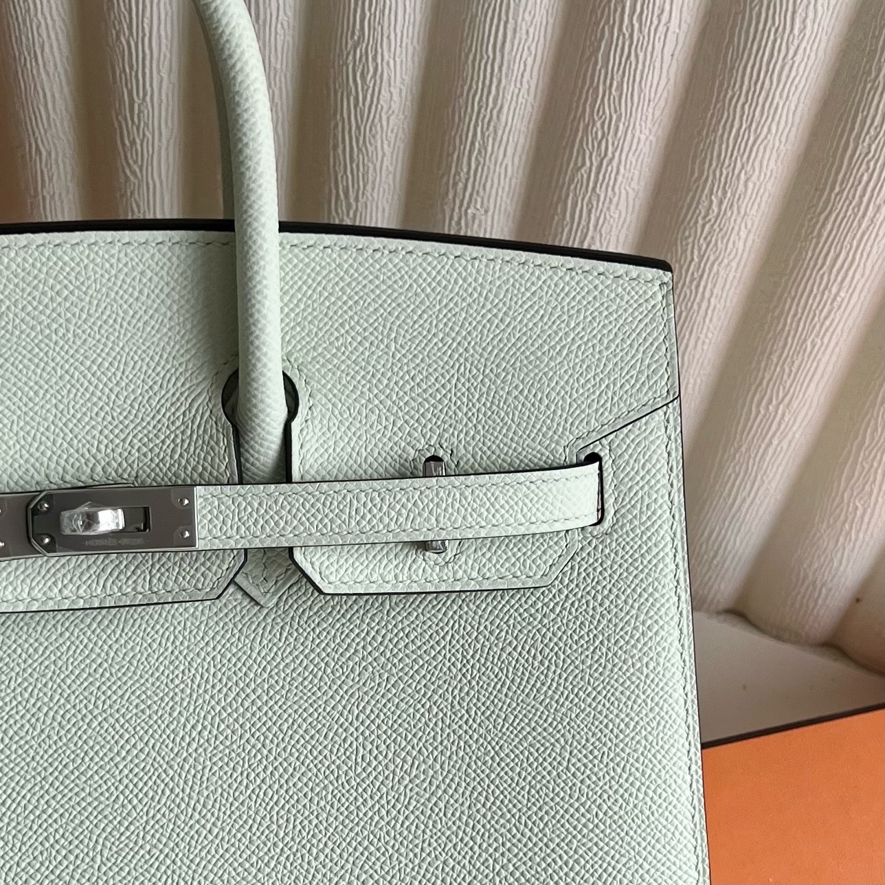 Birkin 25cm Sellier Epsom Original imported from Germany palm print Color: 0S Bubble Green Vert Fizz Phw Fully handmade wax stitching Silver buckle customized✈️ - Image 2