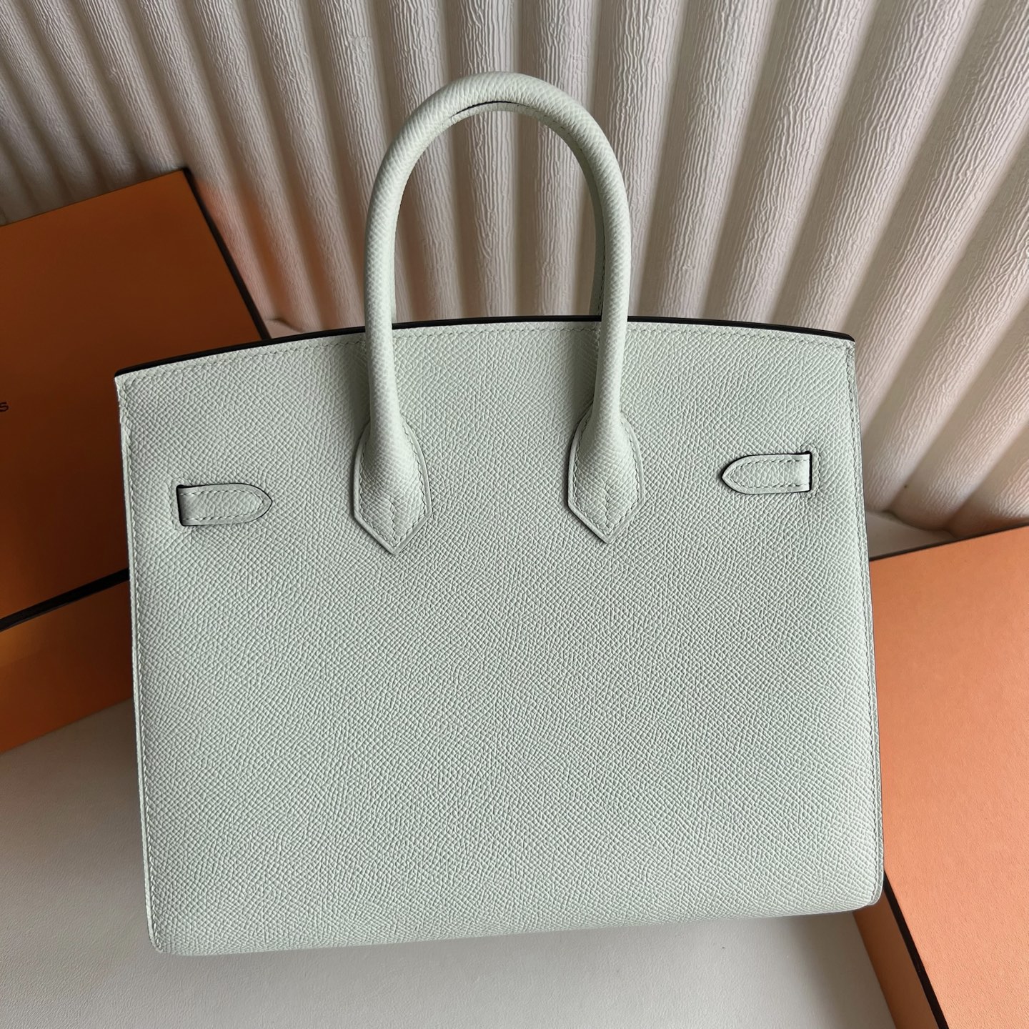 Birkin 25cm Sellier Epsom Original imported from Germany palm print Color: 0S Bubble Green Vert Fizz Phw Fully handmade wax stitching Silver buckle customized✈️ - Image 5