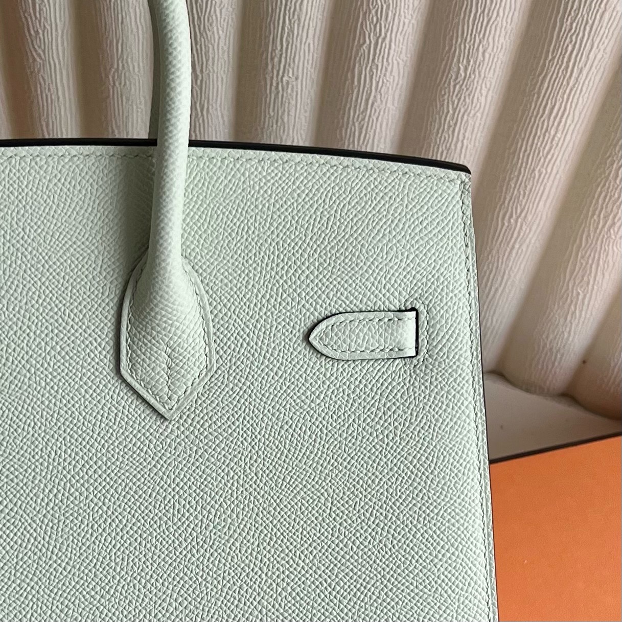 Birkin 25cm Sellier Epsom Original imported from Germany palm print Color: 0S Bubble Green Vert Fizz Phw Fully handmade wax stitching Silver buckle customized✈️ - Image 6