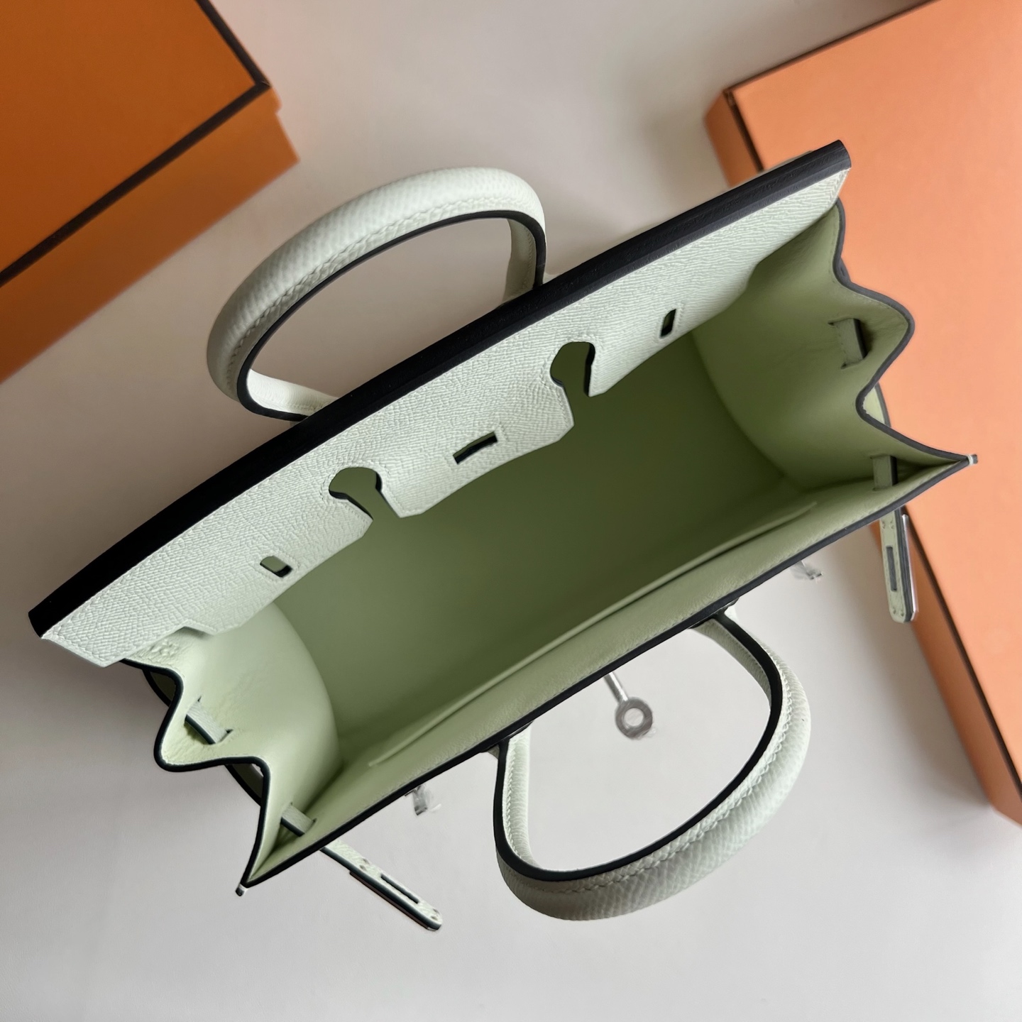Birkin 25cm Sellier Epsom Original imported from Germany palm print Color: 0S Bubble Green Vert Fizz Phw Fully handmade wax stitching Silver buckle customized✈️ - Image 7