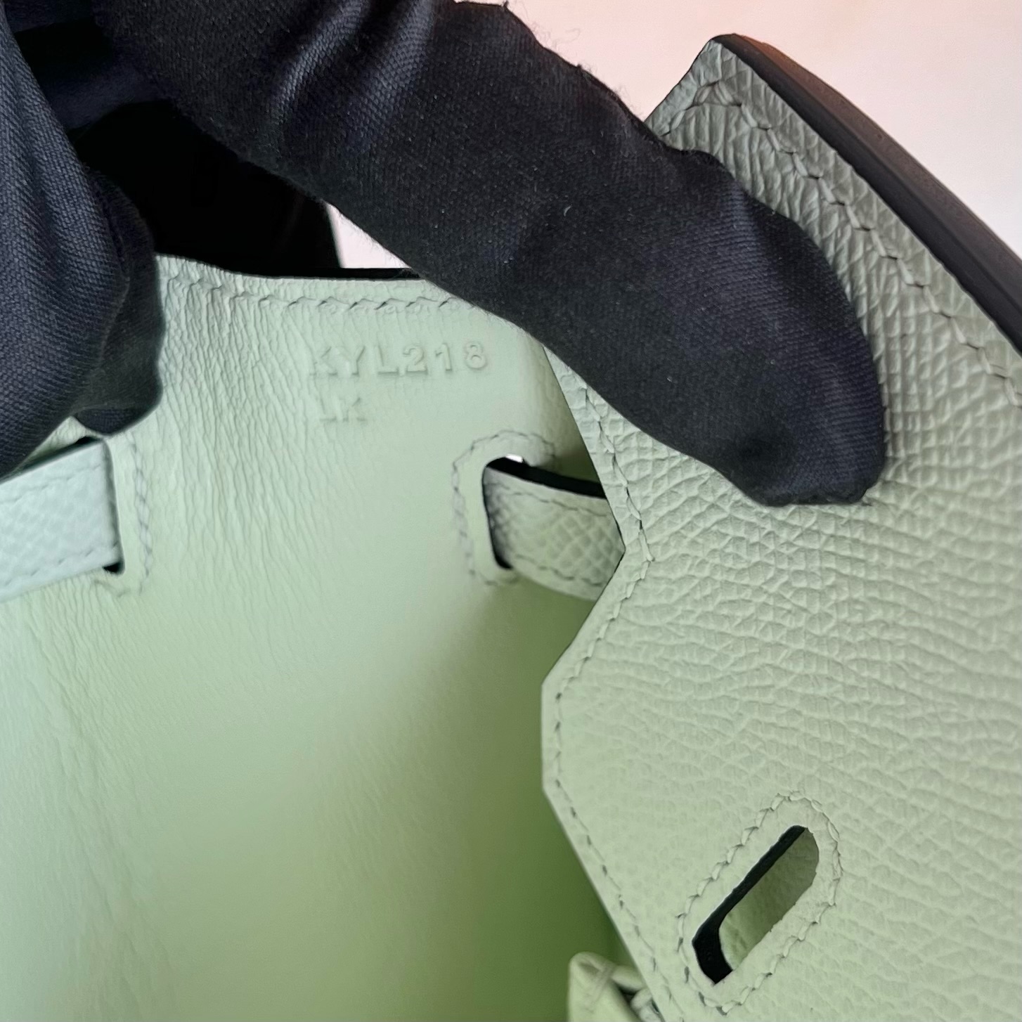 Birkin 25cm Sellier Epsom Original imported from Germany palm print Color: 0S Bubble Green Vert Fizz Phw Fully handmade wax stitching Silver buckle customized✈️ - Image 8