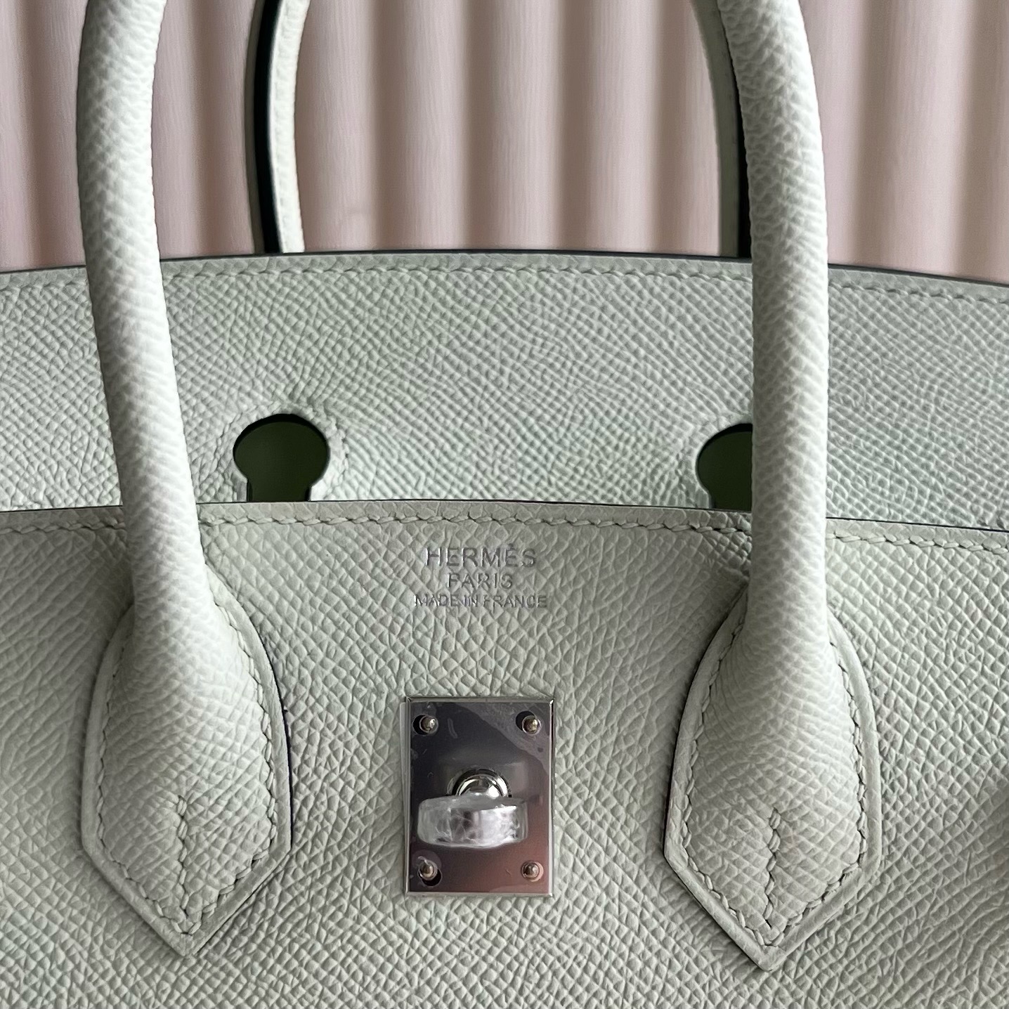 Birkin 25cm Sellier Epsom Original imported from Germany palm print Color: 0S Bubble Green Vert Fizz Phw Fully handmade wax stitching Silver buckle customized✈️ - Image 9