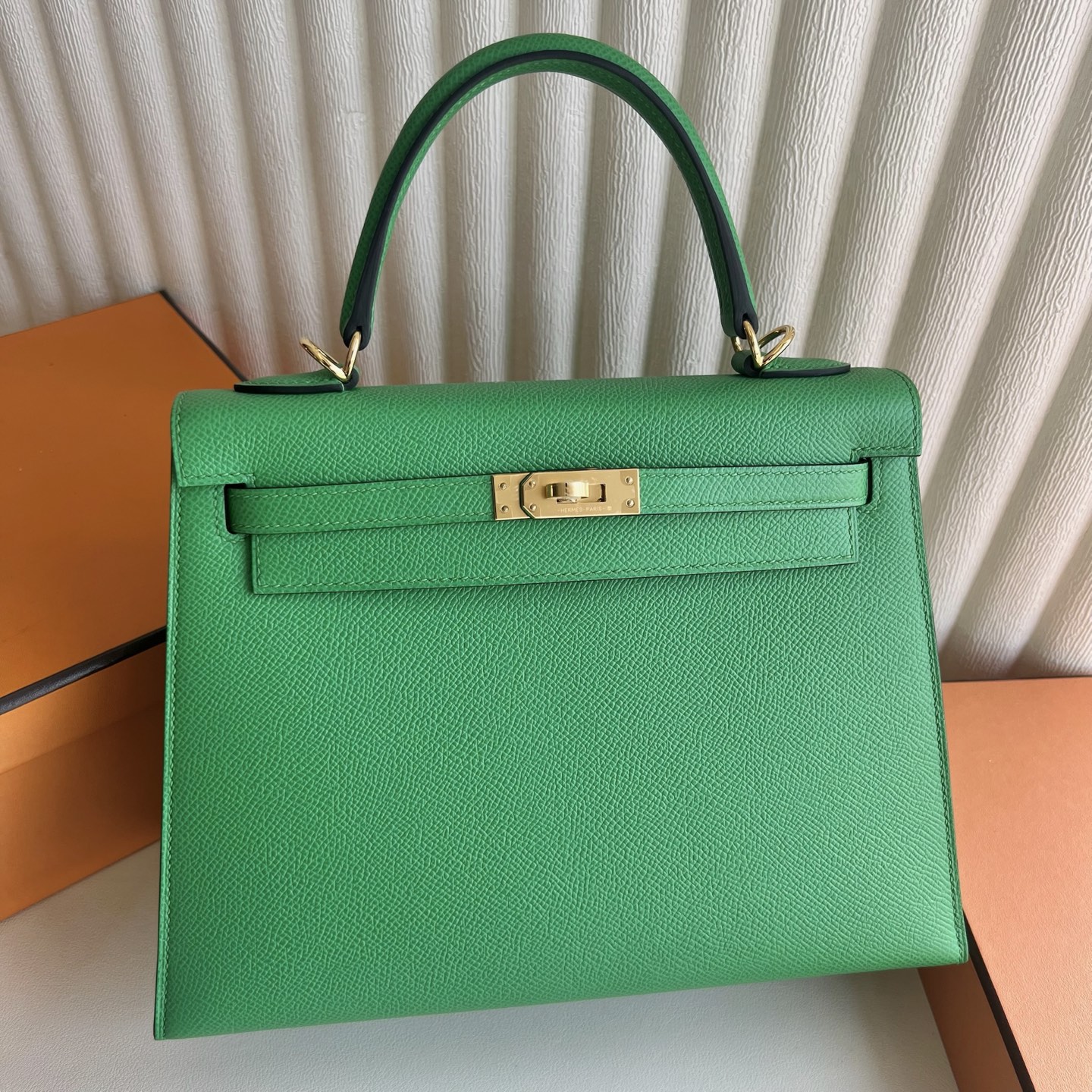 Spot Kelly 25cm Epsom Color: 1L cactus green Cactus gold buckle, fully handmade wax thread sewing Ghw Stock