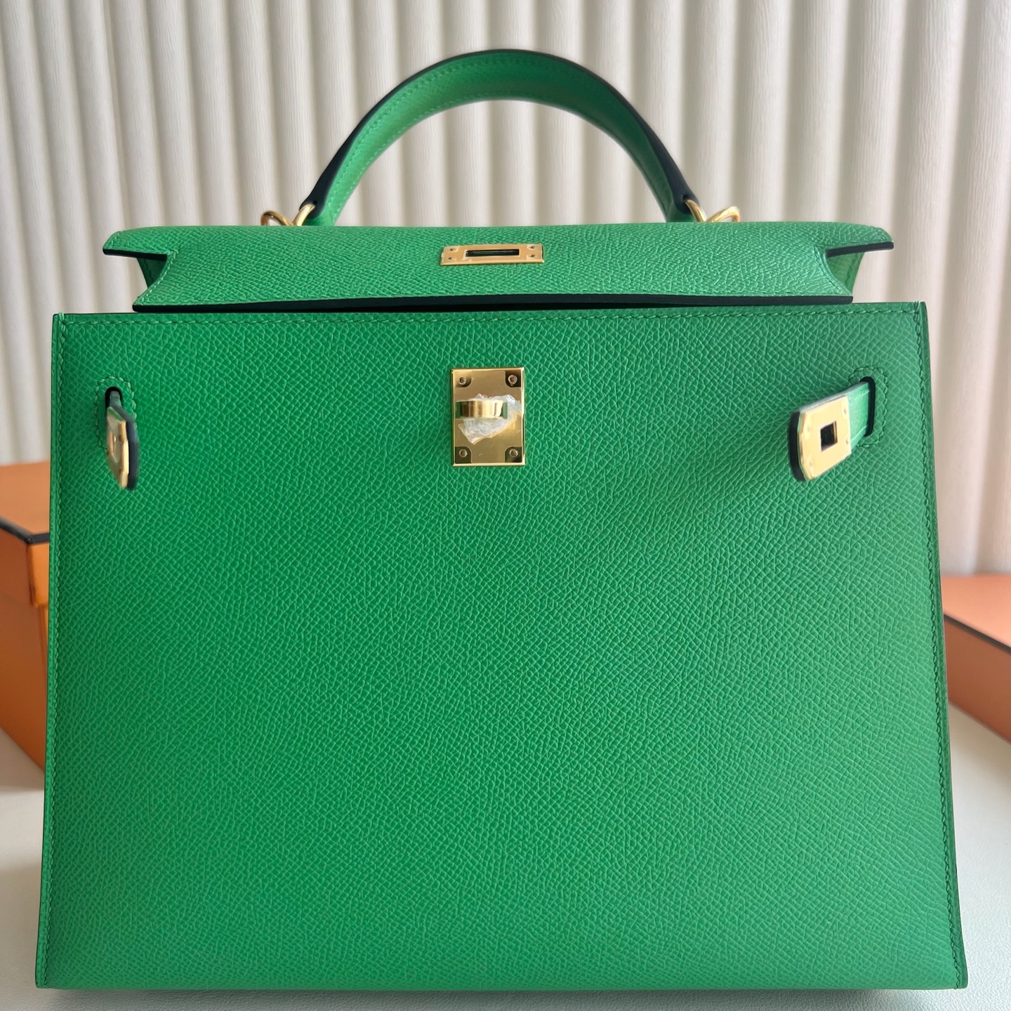 Spot Kelly 25cm Epsom Color: 1L cactus green Cactus gold buckle, fully handmade wax thread sewing Ghw Stock - Image 6