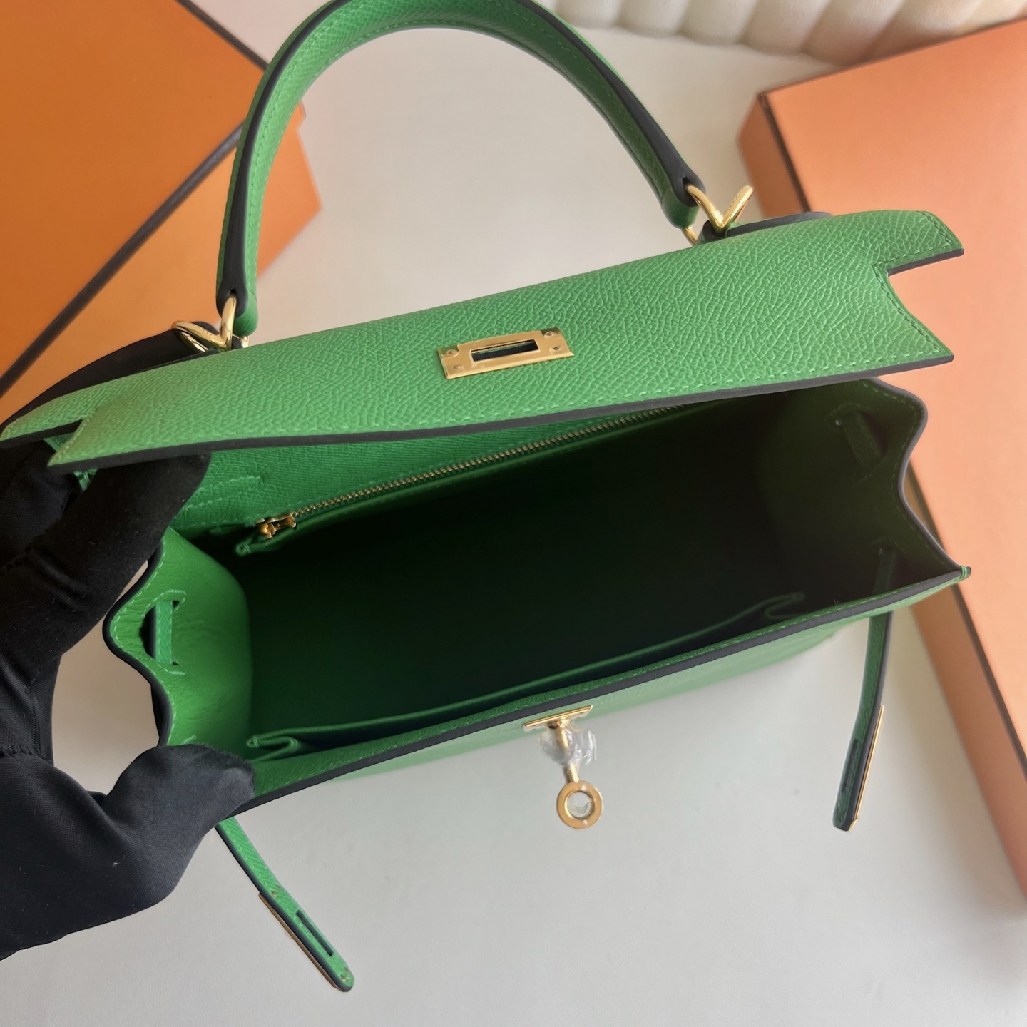 Spot Kelly 25cm Epsom Color: 1L cactus green Cactus gold buckle, fully handmade wax thread sewing Ghw Stock - Image 7