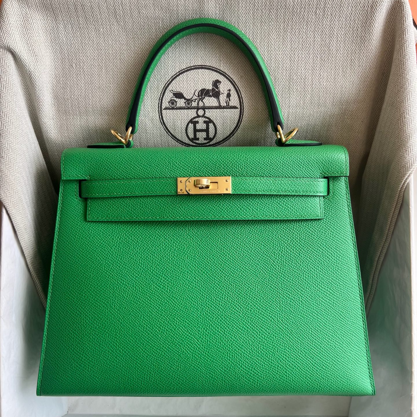 Spot Kelly 25cm Epsom Color: 1L cactus green Cactus gold buckle, fully handmade wax thread sewing Ghw Stock - Image 11