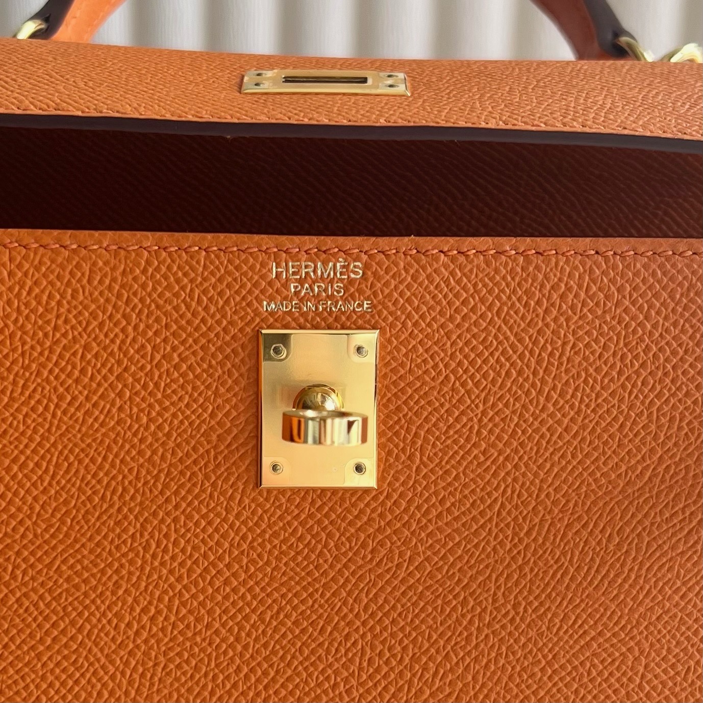 Spot Kelly 25cm Epsom Color: Ck93 Orange Orange gold buckle Fully handmade wax stitching Ghw Stock - Image 8