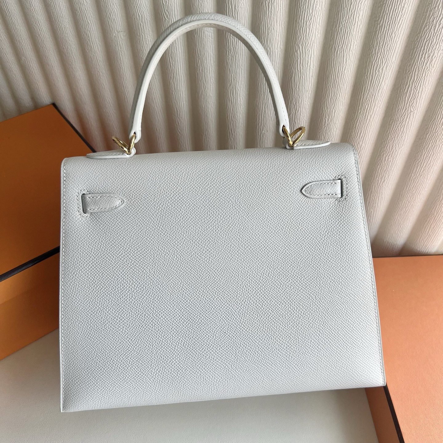 Spot Kelly 25cm Epsom Color: 01 pure white Blanc gold buckle fully handmade wax stitching Ghw Stock - Image 4