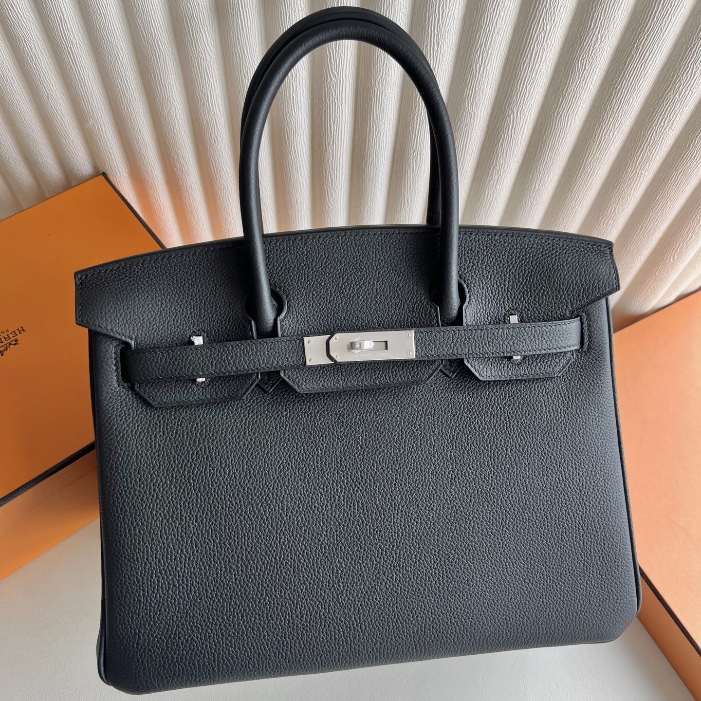 Birkin 30cm Togo original calfskin imported from Germany Color: Ck89 black Noir fully handmade wax thread sewing Original hardware hand-engraved silver buckle customized✈️