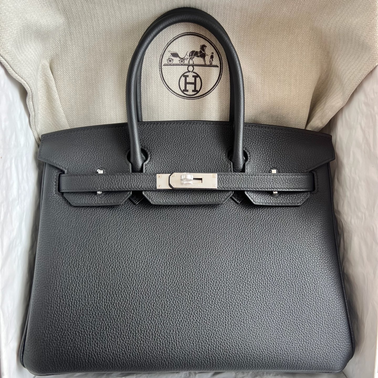 Birkin 30cm Togo original calfskin imported from Germany Color: Ck89 black Noir fully handmade wax thread sewing Original hardware hand-engraved silver buckle customized✈️ - Image 8