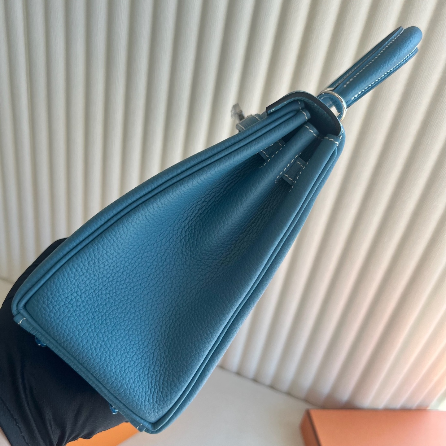 Kelly 25cm Togo original calfskin imported from Germany Color: D2 new denim blue, silver buckle, fully handmade wax stitching Phw customized✈️ - Image 3