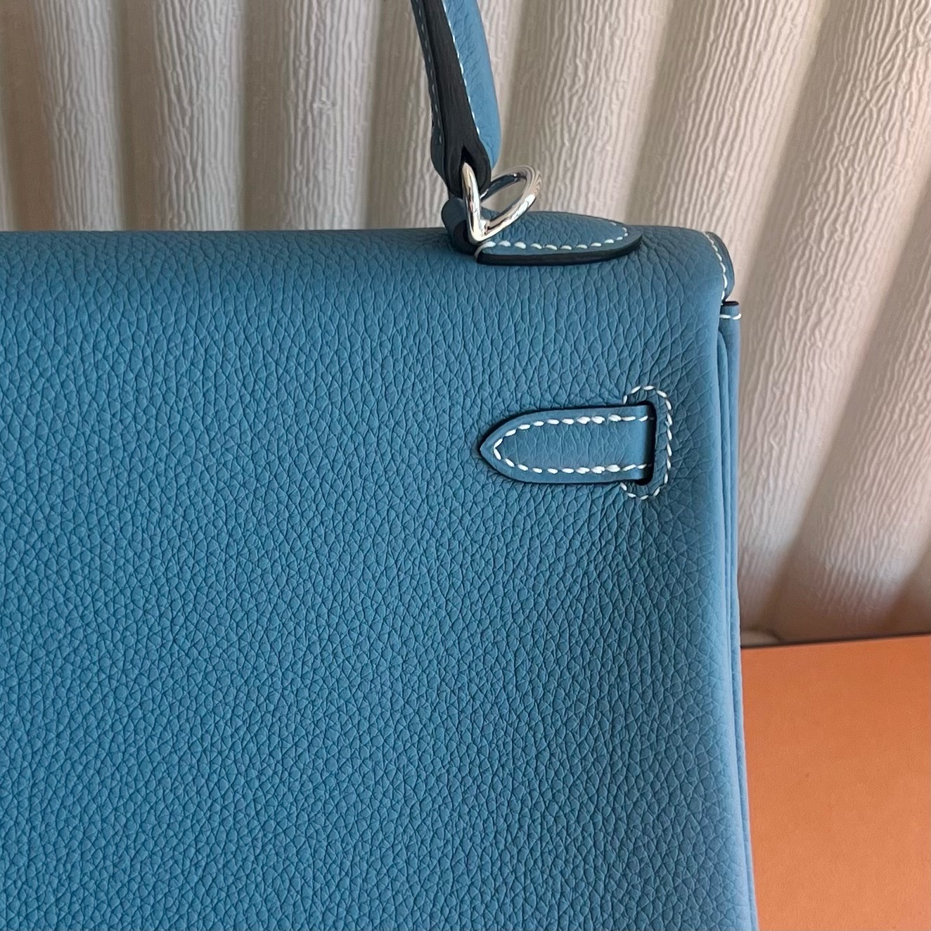 Kelly 25cm Togo original calfskin imported from Germany Color: D2 new denim blue, silver buckle, fully handmade wax stitching Phw customized✈️ - Image 5