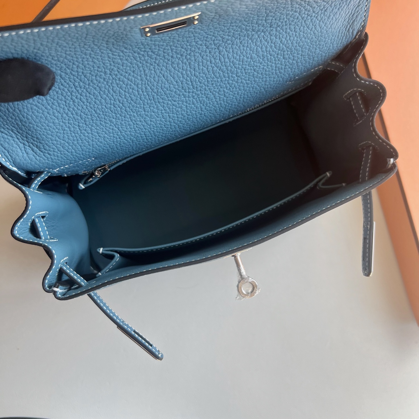 Kelly 25cm Togo original calfskin imported from Germany Color: D2 new denim blue, silver buckle, fully handmade wax stitching Phw customized✈️ - Image 6