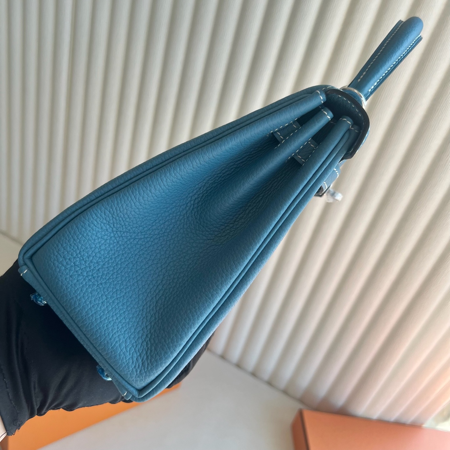 Kelly 25cm Togo original calfskin imported from Germany Color: D2 new denim blue, silver buckle, fully handmade wax stitching Phw customized✈️ - Image 9