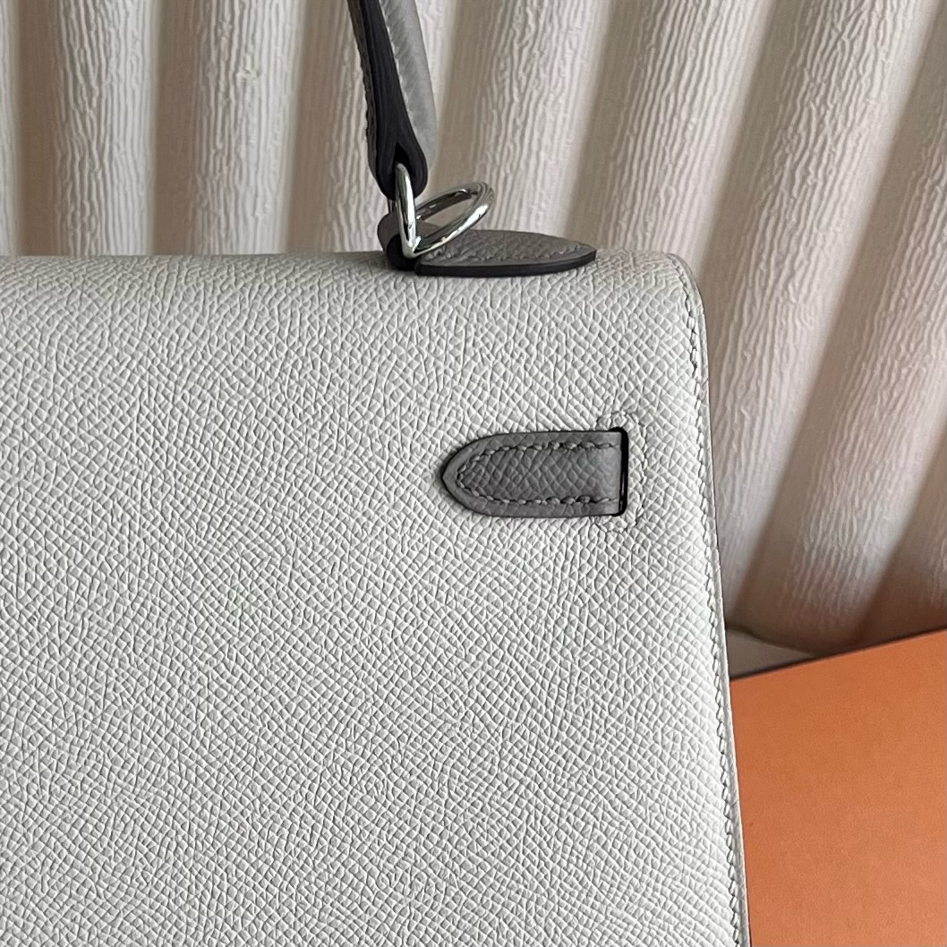 Kelly 25cm Epsom original imported German palm print Color: 10 Milkshake White/M8 Asphalt Gray Silver Buckle Fully handmade wax stitching, customized✈️ - Image 5