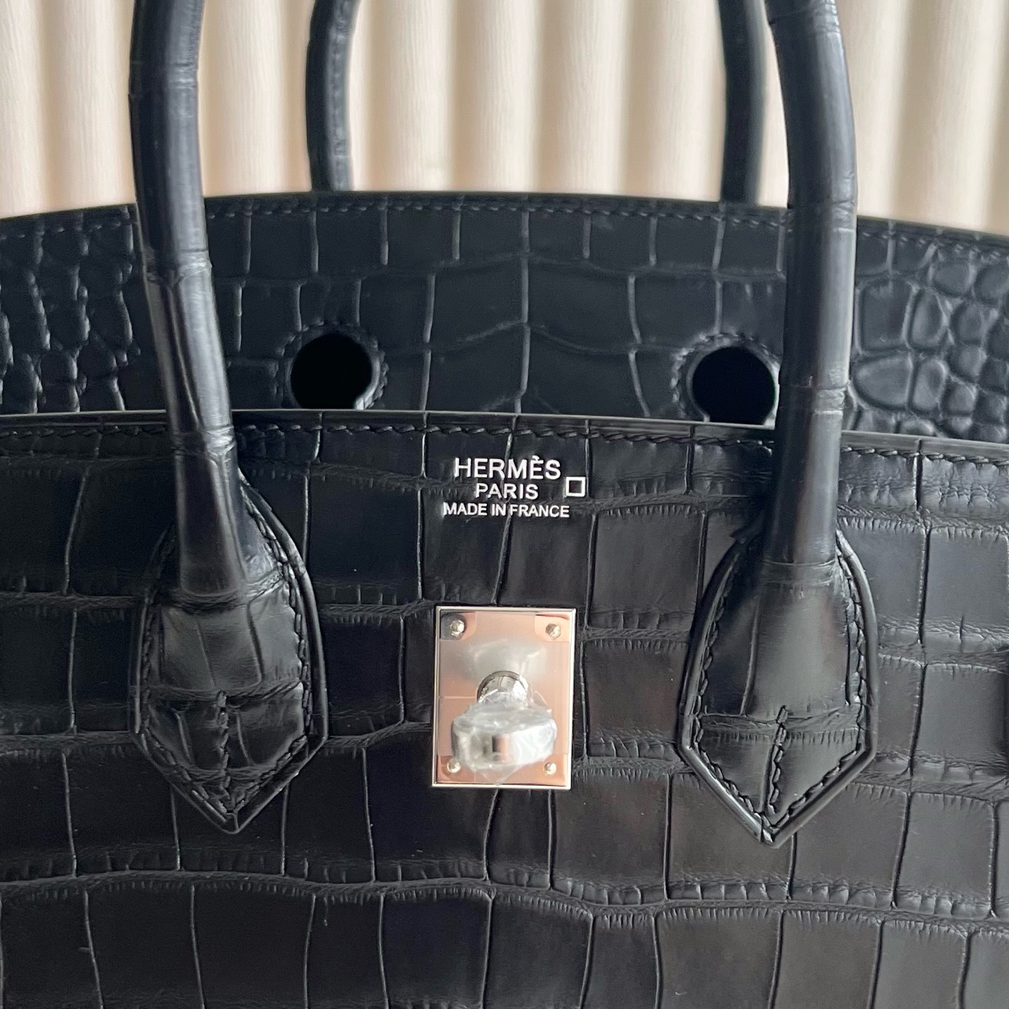 Birkin 25cm matte American alligator Color: Ck89 black Noir silver buckle Matte Alligator Crocodile fully hand-waxed seams Phw customized✈️ - Image 8