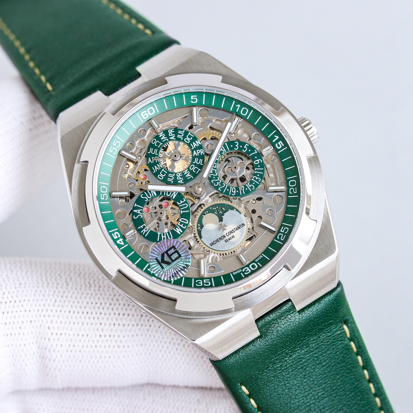 Vacheron Constantin's 4300V New Green Skeleton Perpetual Calendar Multi-Function Watch, with Fashion White Tape/Sunshine Orange Tape Exclusive Fashion Version Equipped with Cal, which is consistent with the original product - Image 2