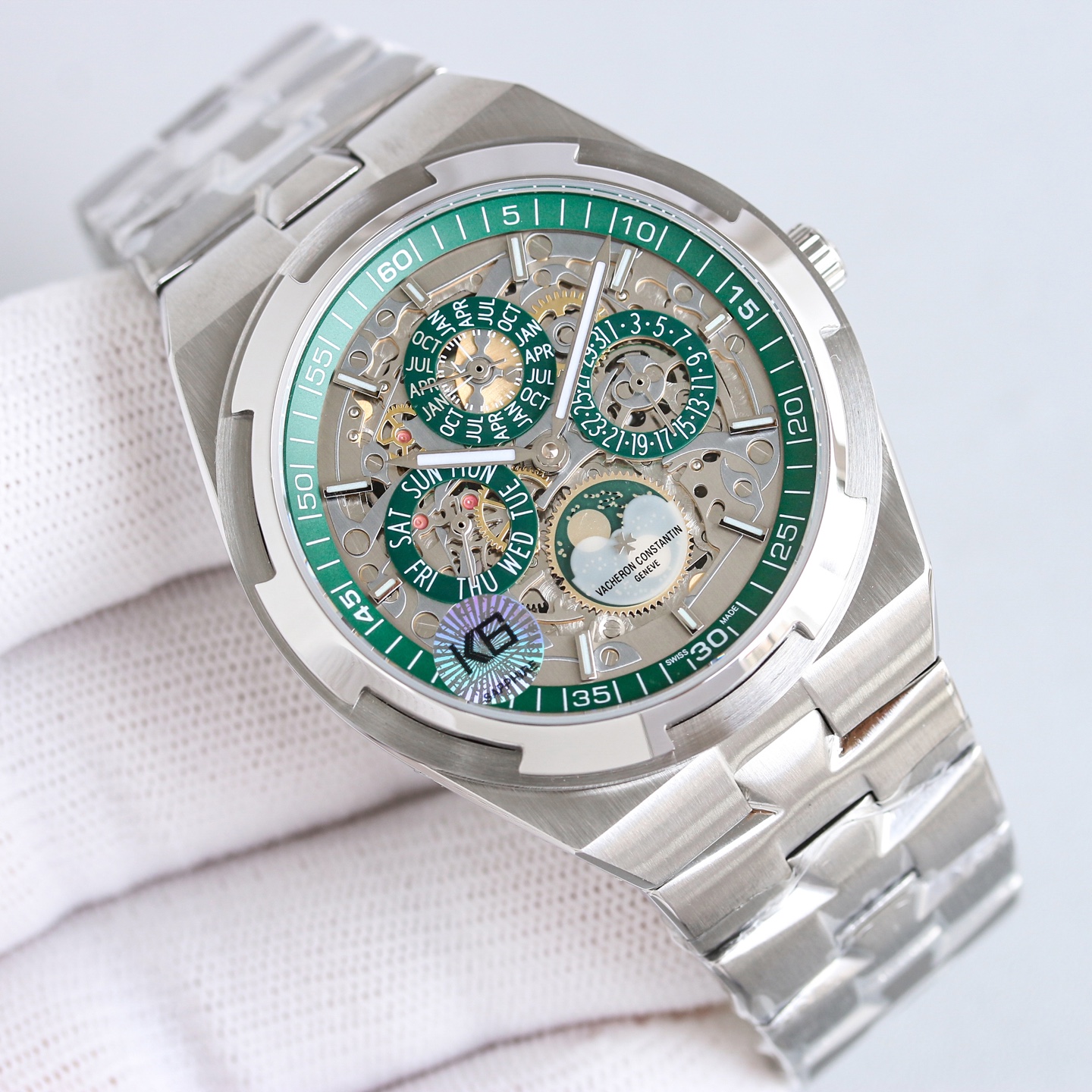 Vacheron Constantin's 4300V New Green Skeleton Perpetual Calendar Multi-Function Watch, with Fashion White Tape/Sunshine Orange Tape Exclusive Fashion Version Equipped with Cal, which is consistent with the original product - Image 5