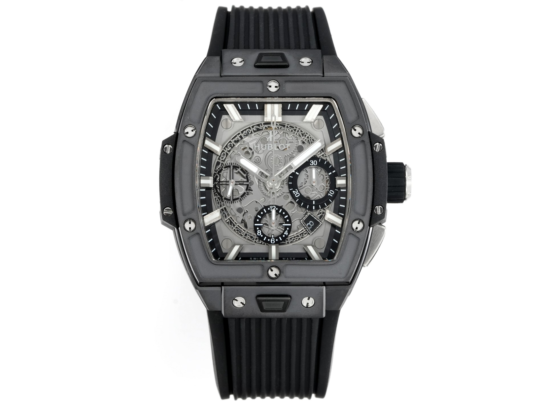 Hublot HUBLOT-new color "ceramic craft" Soul BIG BANG Series 🎮HB1 Inspired by racing, we launch a new Spirit of Big Bang limited edition watch! The watch combines all the iconic elements of the Spirit of Big Bang series with a new barrel-shaped all-ceramic case