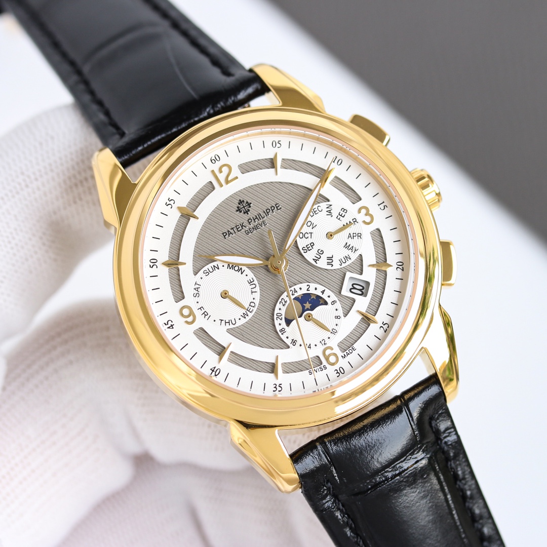 New model on the market 🔥Patek Philippe (actual photo) Patek Philippe is a noble work of art! Equipped with imported 9100 kinetic energy multi-functional 7-pin movement (0 repairs) â‘ Functions (kinetic energy, 24 hours, day of the week, stars, month/moon/sun) imported 316 stainless steel! Paired with Italian imported calfskin! Original folding buckle! ②⌚The dial uses a â•️ 7-pin design with Arabic numerals hidden in the inner ring, the highest version of the function, as a scale, which further shows the luxurious temperament of this watch! ③⌚Size 42mm - Image 5