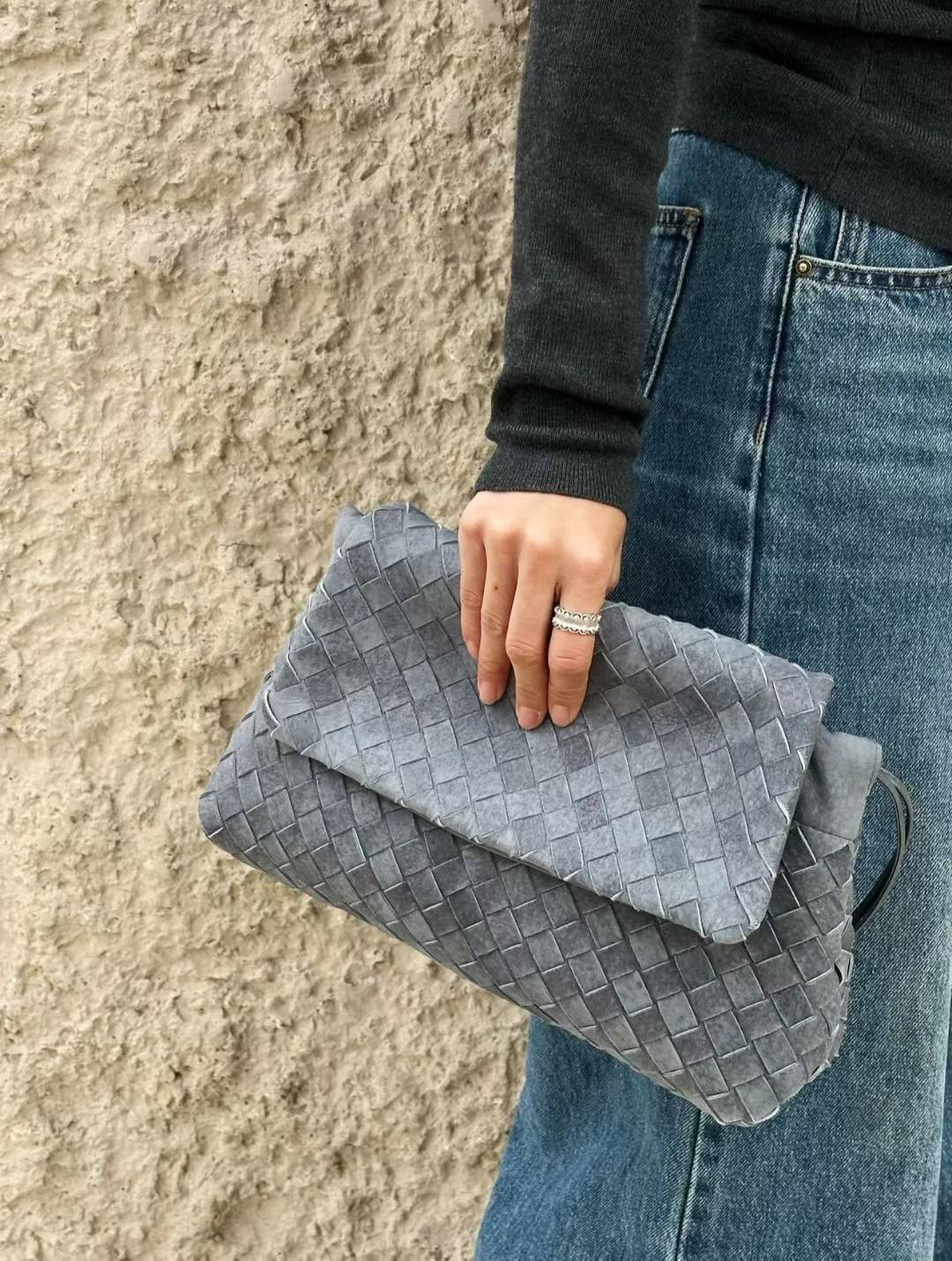 misty blue Hand-brushed matte lambskin Different reflective surfaces appear under different lights The weight is only the same as a canvas bag! - Image 2