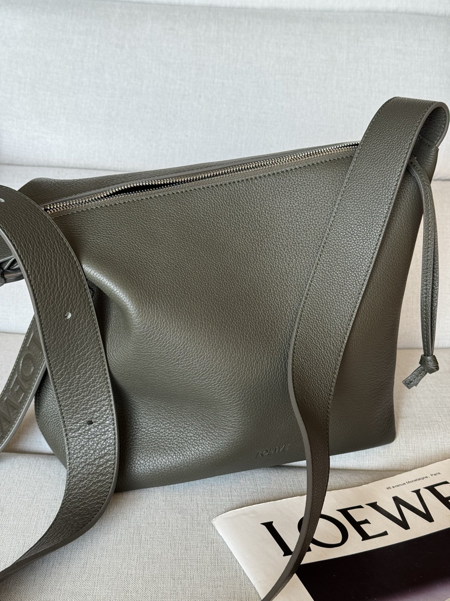 Loop Hobo bag in soft grained calfskin 337 khaki green, The Loop Hobo bag has a soft, streamlined shape that molds smoothly to your body - Image 3
