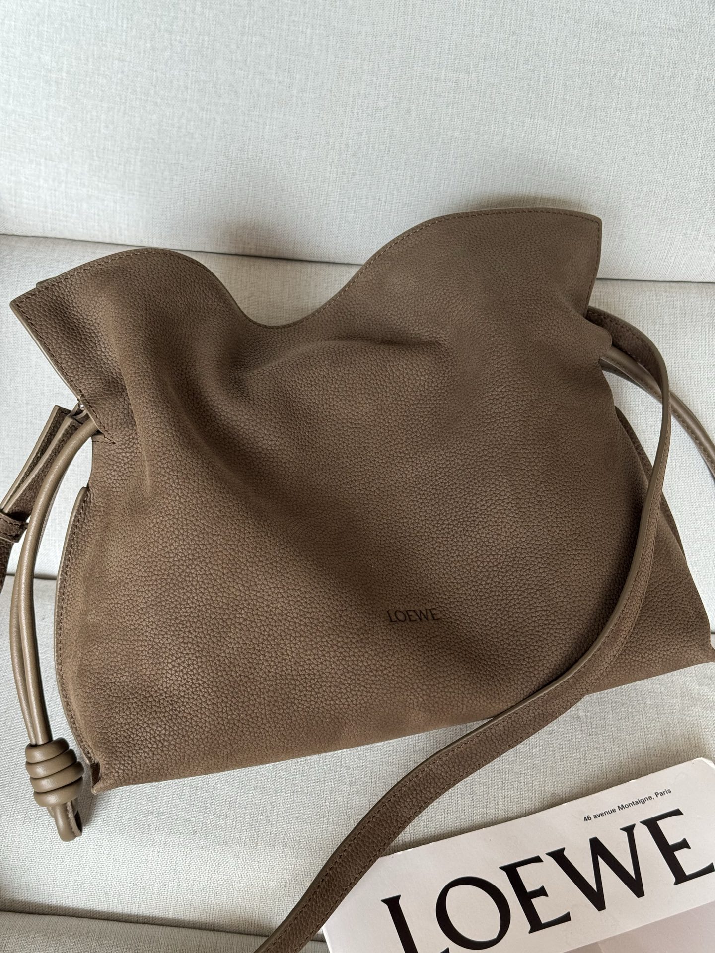 Medium flamenco clutch in grained nubuck 11050A , Flamenco clutch is crafted from soft materials for a slouchy style and has a drawstring accented with a historic knot - Image 2