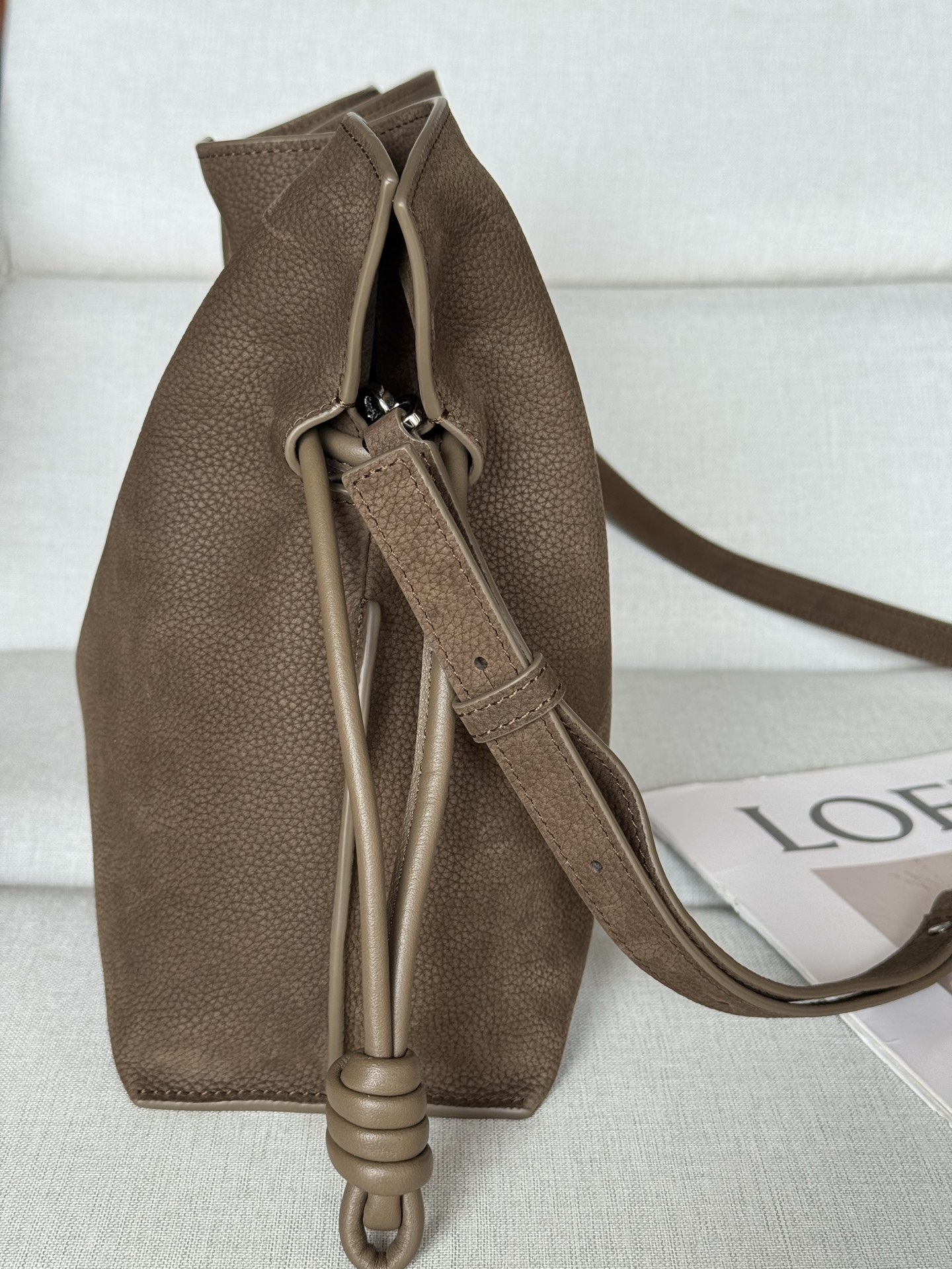 Medium flamenco clutch in grained nubuck 11050A , Flamenco clutch is crafted from soft materials for a slouchy style and has a drawstring accented with a historic knot - Image 3
