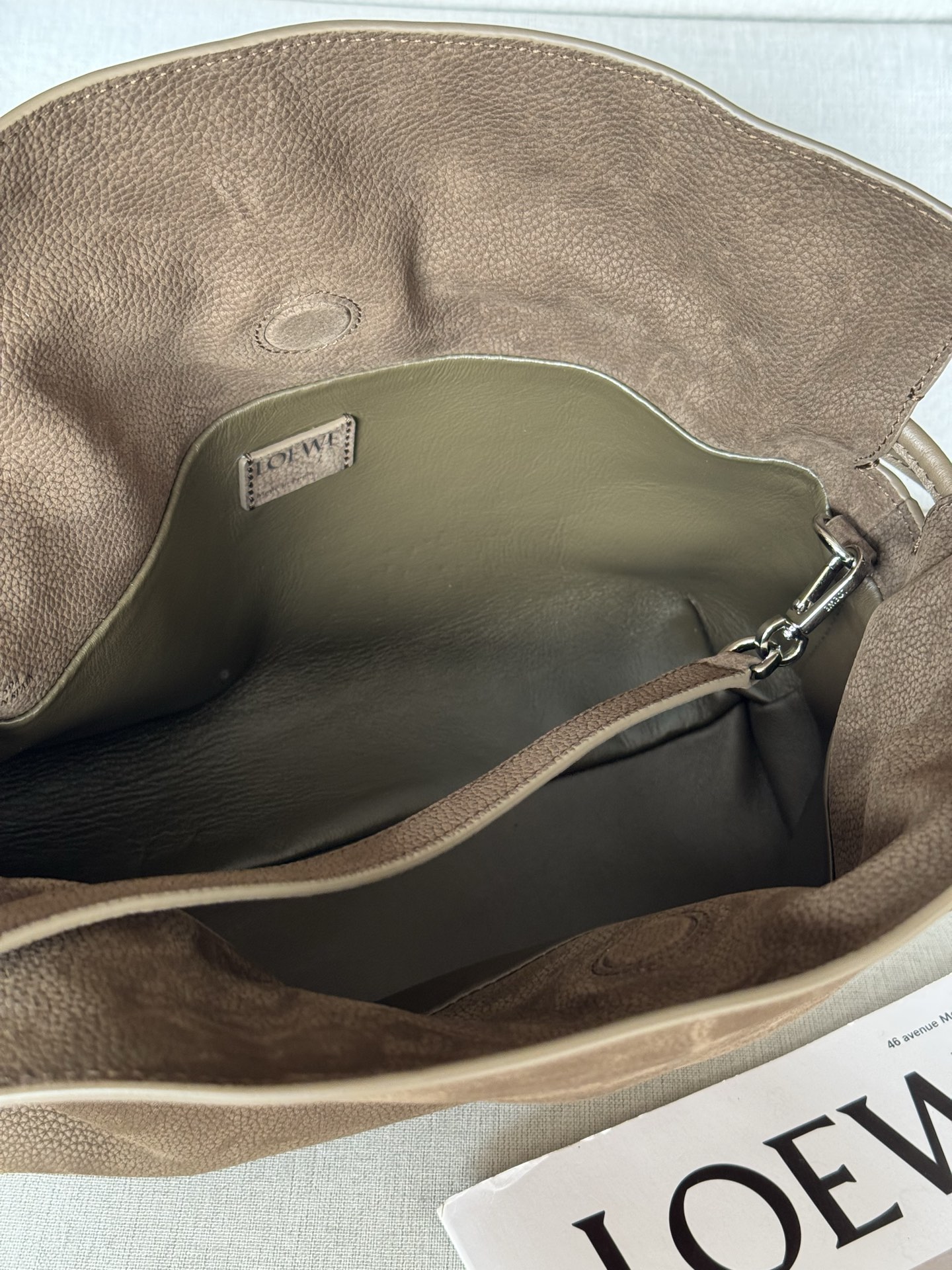 Medium flamenco clutch in grained nubuck 11050A , Flamenco clutch is crafted from soft materials for a slouchy style and has a drawstring accented with a historic knot - Image 7