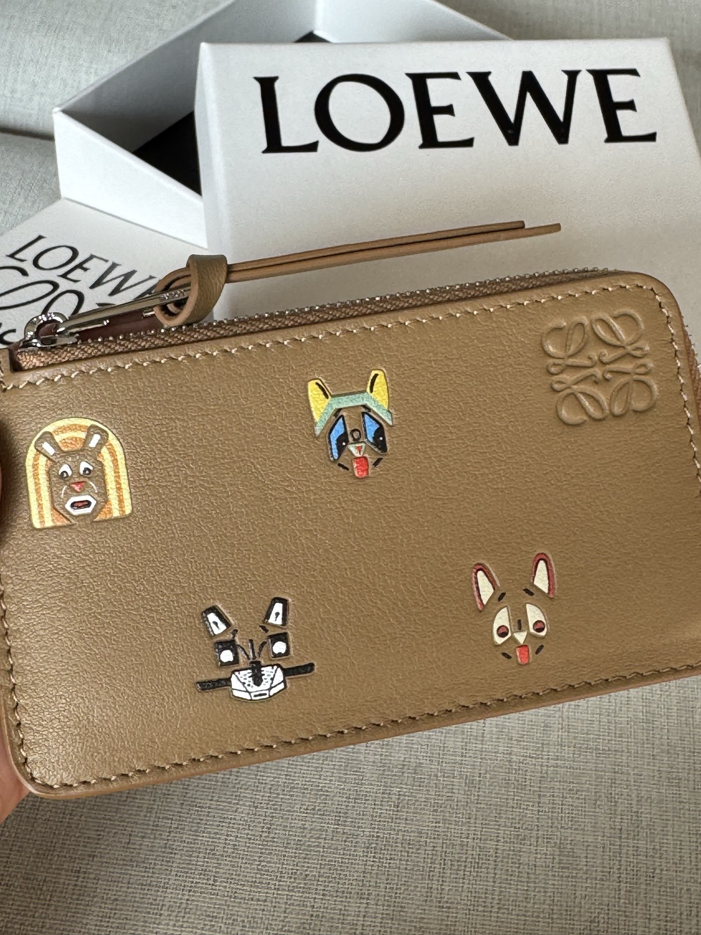 Classic Calf Leather Cats Coin Card Holder A12 kitten brown Classic cow leather coin card holder with 3D effect kitten print all over and letter print on the other side - Image 2