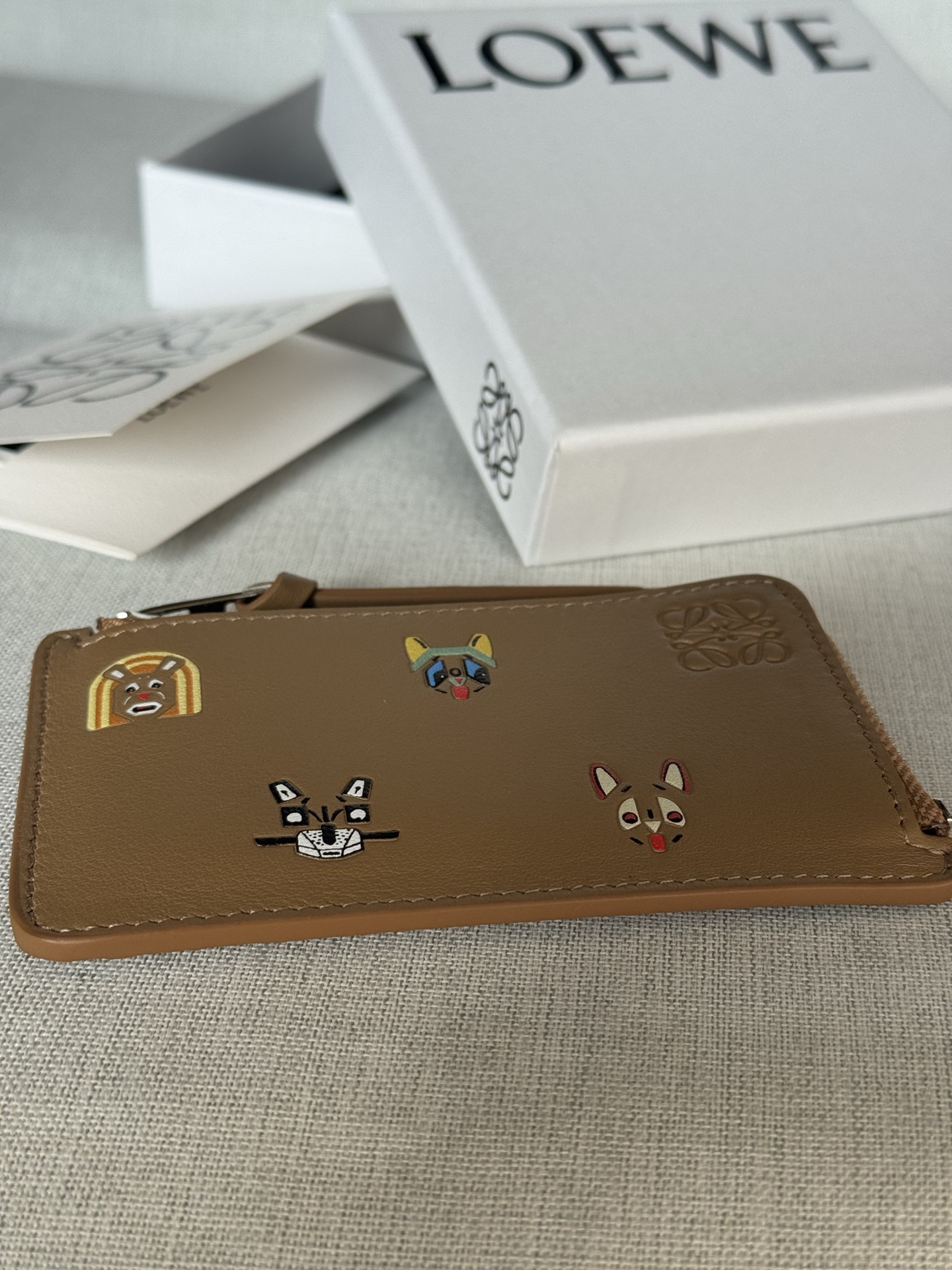 Classic Calf Leather Cats Coin Card Holder A12 kitten brown Classic cow leather coin card holder with 3D effect kitten print all over and letter print on the other side - Image 6