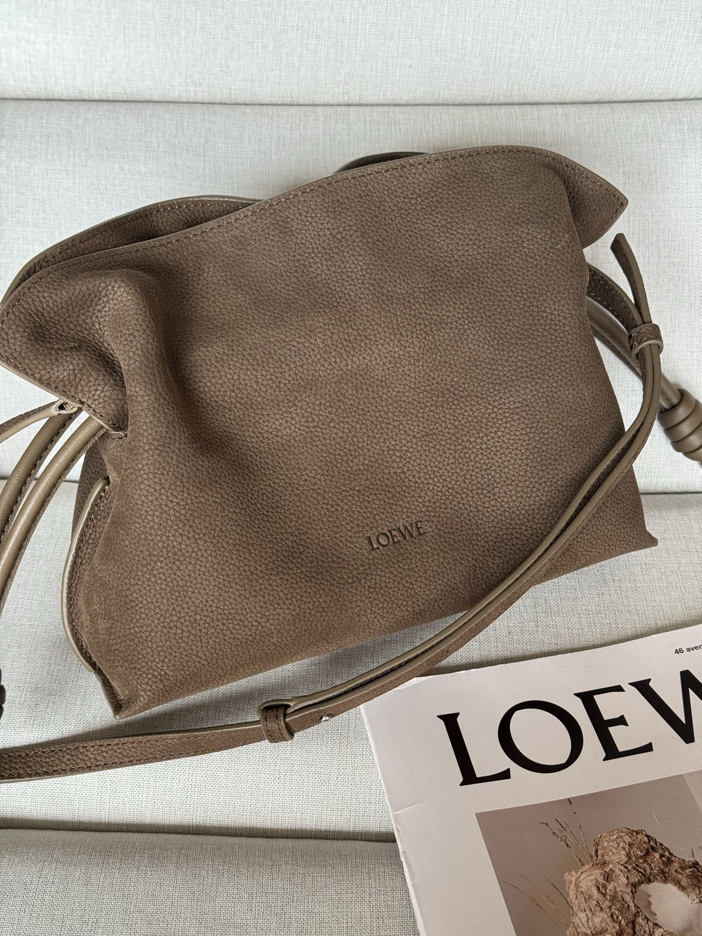 Small flamenco clutch in grained nubuck 11050s Flamenco clutch is crafted from soft materials for a slouchy style and has a drawstring accented with a historic knot - Image 2