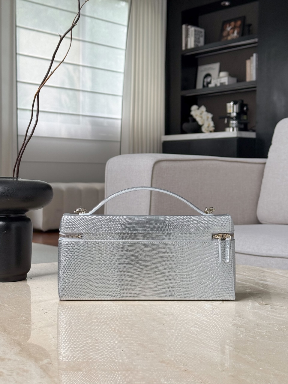 26b lp horizontal version lizard silver gold Bag shape: LP long box, neat horizontal rectangular shape, three-dimensional shape without collapse - Image 3