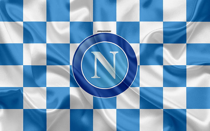 HD wallpaper ssc napoli logo creative art blue white checkered flag italian football club emblem silk texture serie a naples italy napoli fc