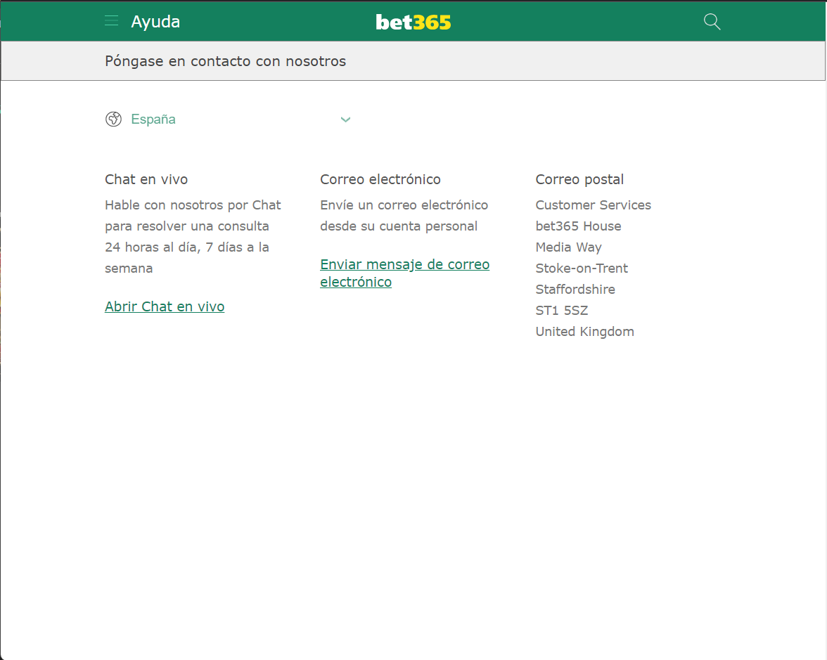 Bet365 chat en vivo