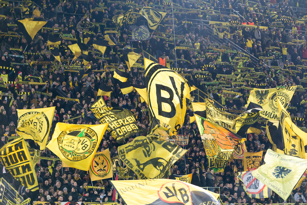 La afición del Borussia de Dortmund, en un partido de Europa League.