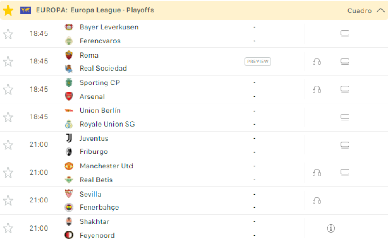 Estos son los octavos de final de la Europa League. / Fuente: FlashScore