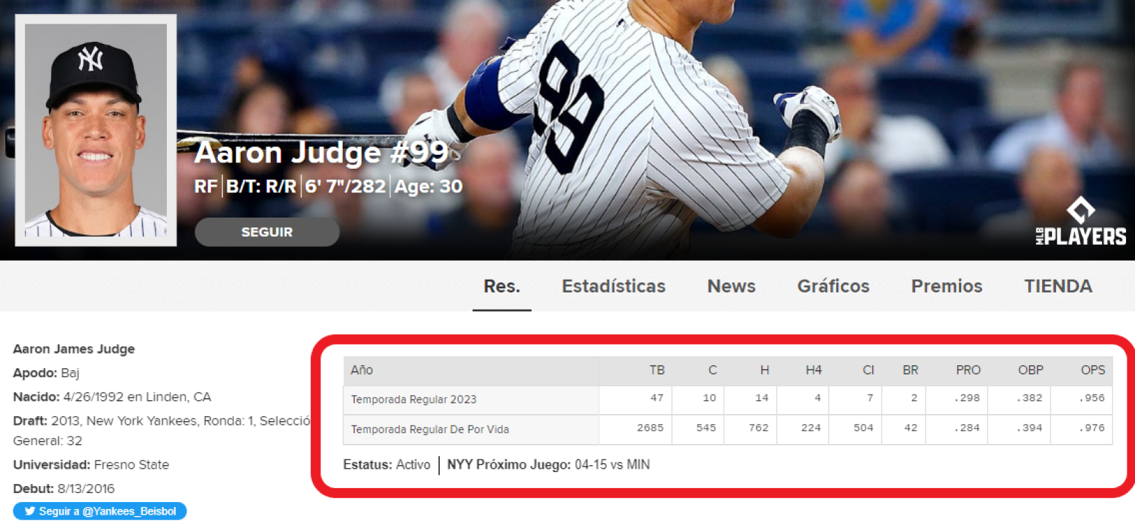 Aaron Judge, la gran estrella de estos Yankees de nueva generación. / Fuente: MLB.com