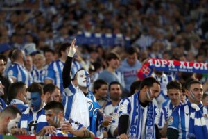 Rome,,Italy,09.03.2023:,Real,Sociedad,Supporters,On,The,Stand,During