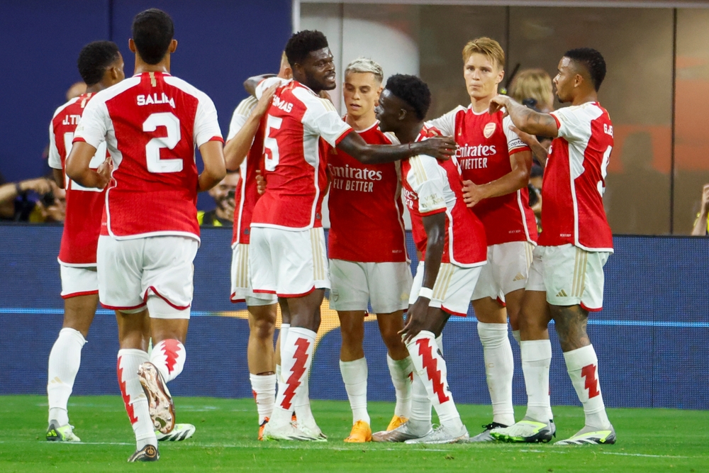 Arsenal's,Leandro,Trossard,(c),Celebrates,His,Goal,During,A,Soccer